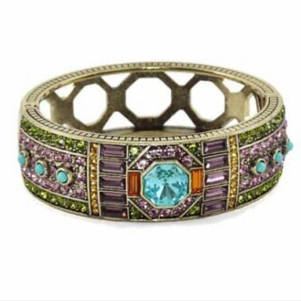 Heidi Daus Amethyst & Aquamarine Lavish Layers Crystal Art Deco Wide Bangle